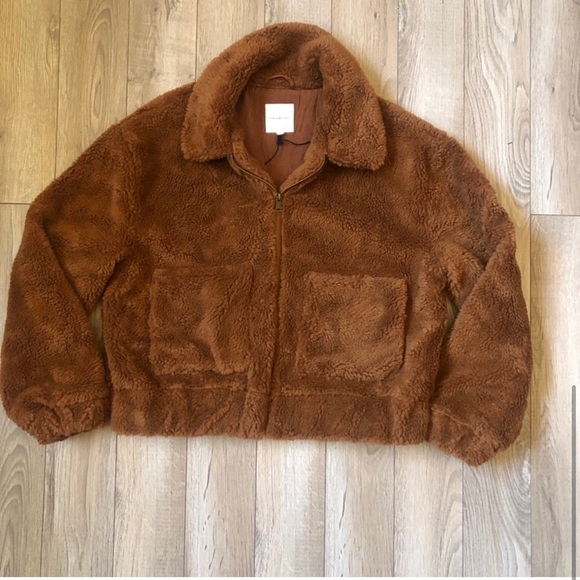 NEW WITH TAG THREAD & SUPPLY BROWN TEDDY SHERPA JACKET COAT LARGE - Picture 5 of 6